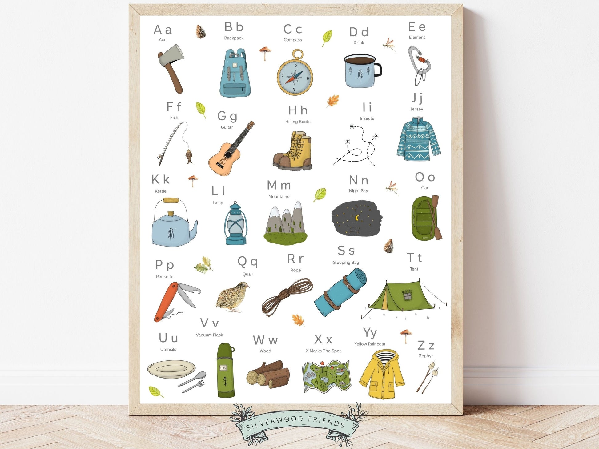 Elevate your nature-themed nursery with our enchanting Camping Alphabet Print. This delightful artwork not only showcase the beauty of the wilderness but also offer an interactive learning journey for young minds.