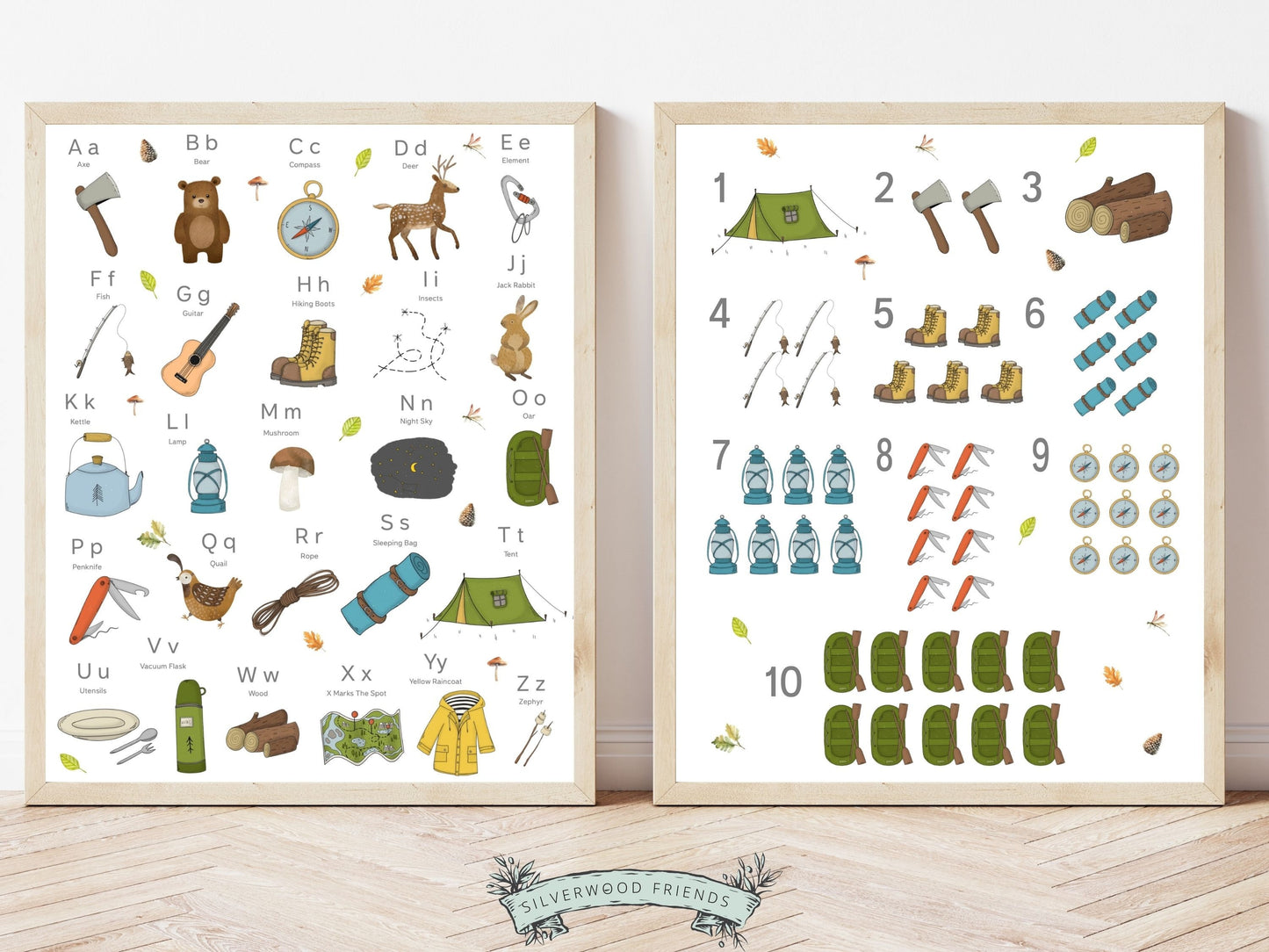 Learn the alphabet and numbers and update your woodland nursery decor with our beautifully illustrated Woodland Camping Alphabet and Numbers Posters featuring gorgeous woodland animals and nature illustrations.