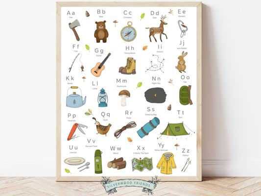 Learn the alphabet and update your woodland nursery decor with our beautifully illustrated woodland alphabet poster featuring gorgeous woodland animals and nature illustrations.