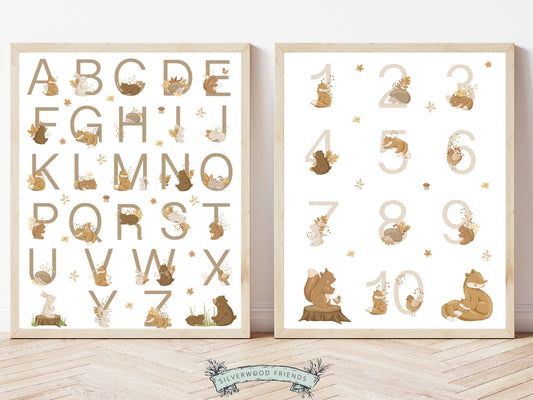 Learn the alphabet and numbers and update your woodland nursery decor with these beautifully illustrated Woodland Alphabet Letters and Number Posters featuring gorgeous watercolour woodland animal and nature illustrations in a neutral nursery colour theme.