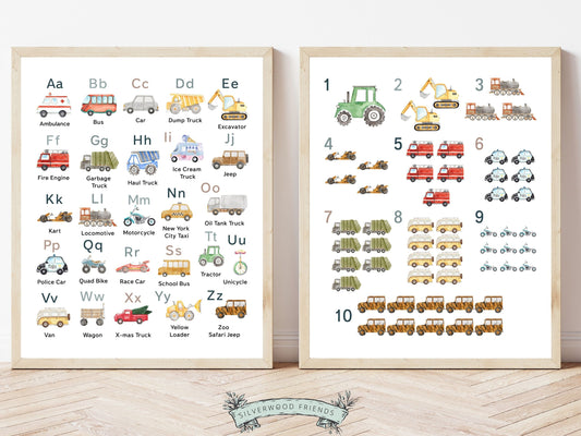 Discover the perfect addition to your boys nursery decor with our captivating Transport Alphabet and Number Prints. Featuring beautiful watercolour vehicles, they provide an engaging and educational experience for little learners and is perfect for your transport nursery decor or as a unique boys baby shower gift.