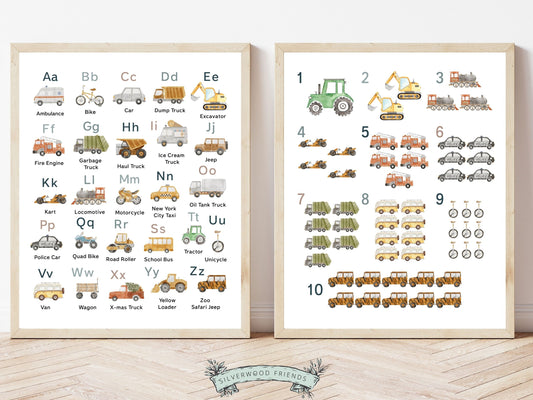 Discover the perfect addition to your boys nursery decor with our adorable Transport Alphabet and Number Print Set. Featuring beautiful watercolour vehicles, they provide an engaging and educational experience for little learners and is perfect for your transport nursery decor or as a unique boys baby shower gift.