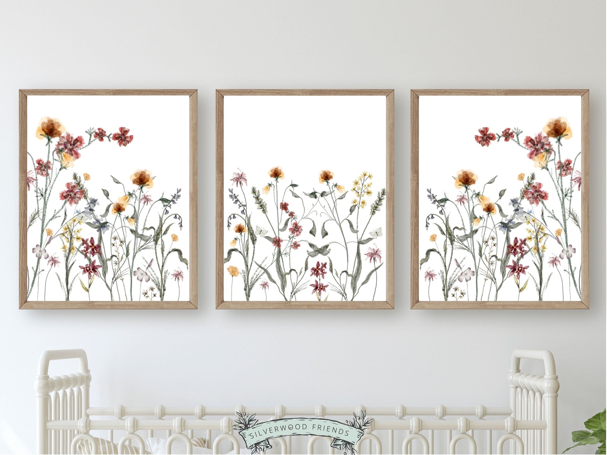 Our gorgeous wildflower nursery prints with watercolour wildflowers and meadow flowers, are perfect for your baby girls nursery decor or as a beautiful baby girl baby shower gift.