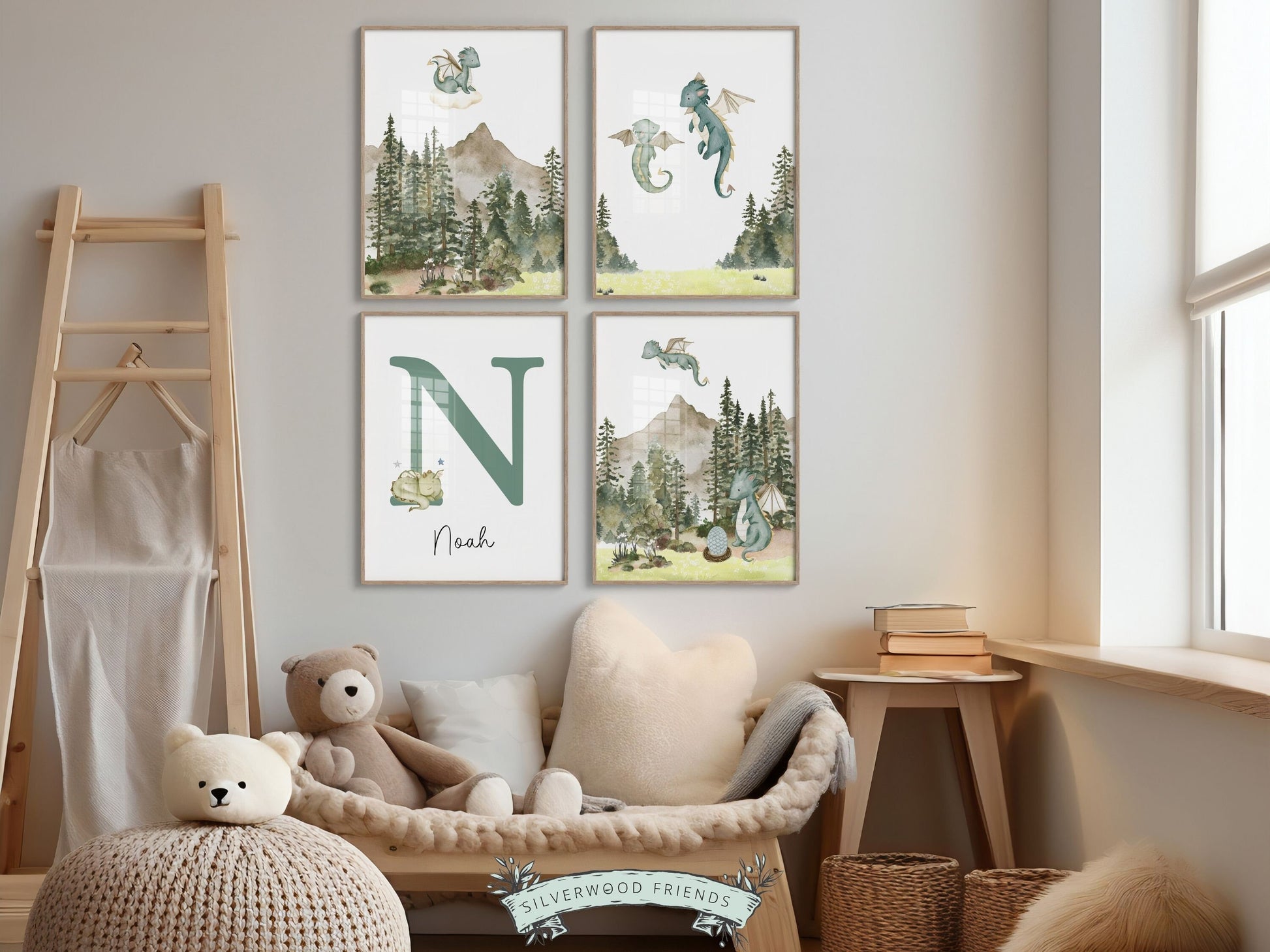 Baby Dragon Nursery Prints, Baby Dragon Nursery Decor, Custom Dragon Baby Name Nursery Wall Art Print , Personalized Fairytale Digital Print