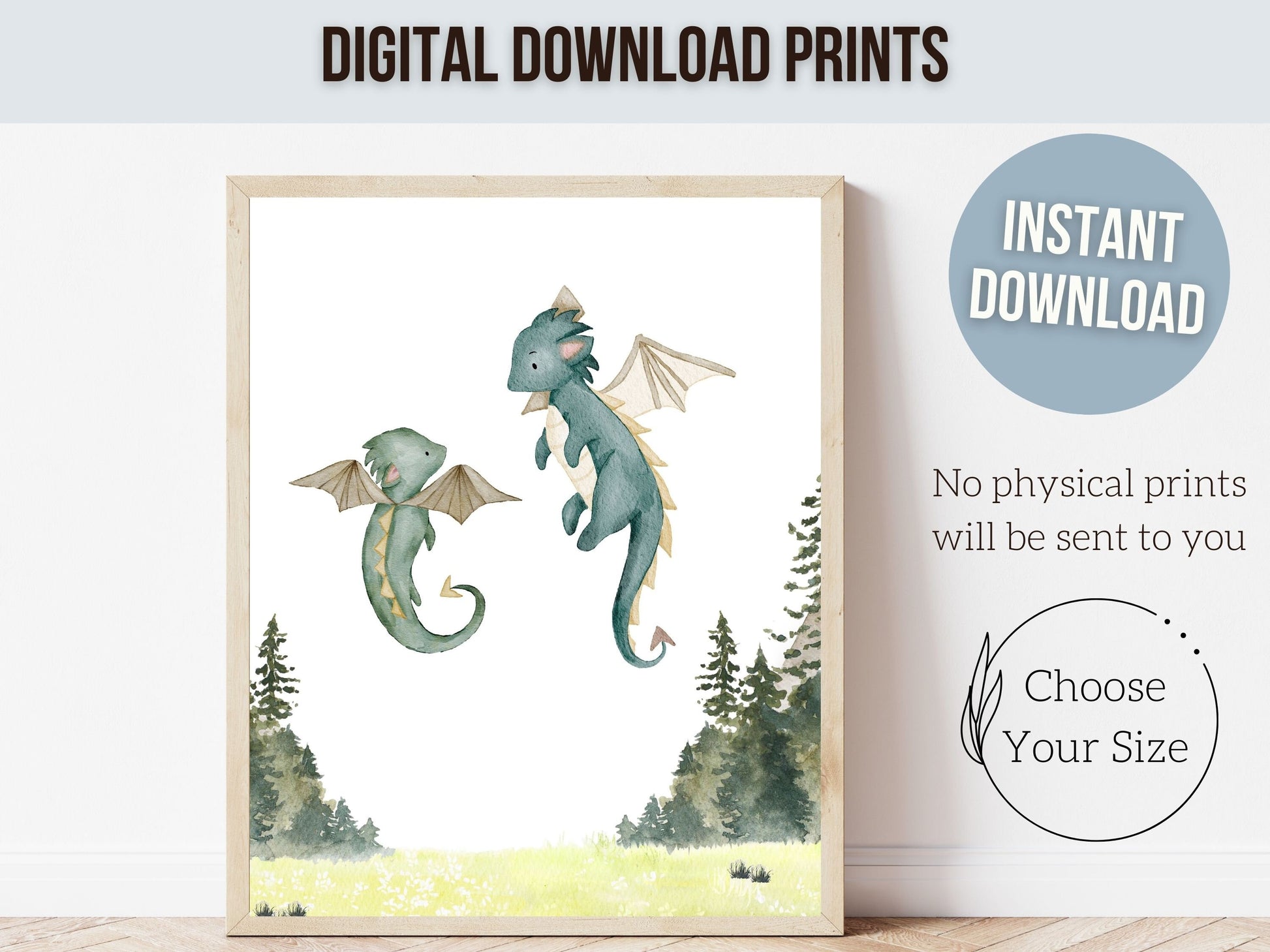 Baby Dragon Nursery Prints, Baby Dragon Nursery Decor, Custom Dragon Baby Name Nursery Wall Art Print , Personalized Fairytale Digital Print