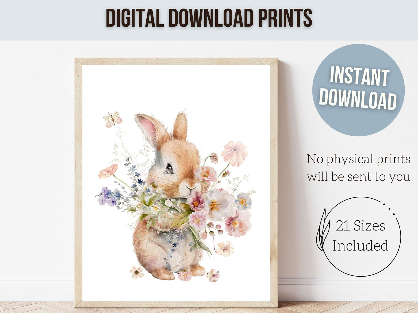 Bunny Nursery Prints, Floral Bunny Nursery Wall Art, Wildflower Nursery Decor, Girl Nursery Prints, Bunny Wildflower Nursery Digital Print