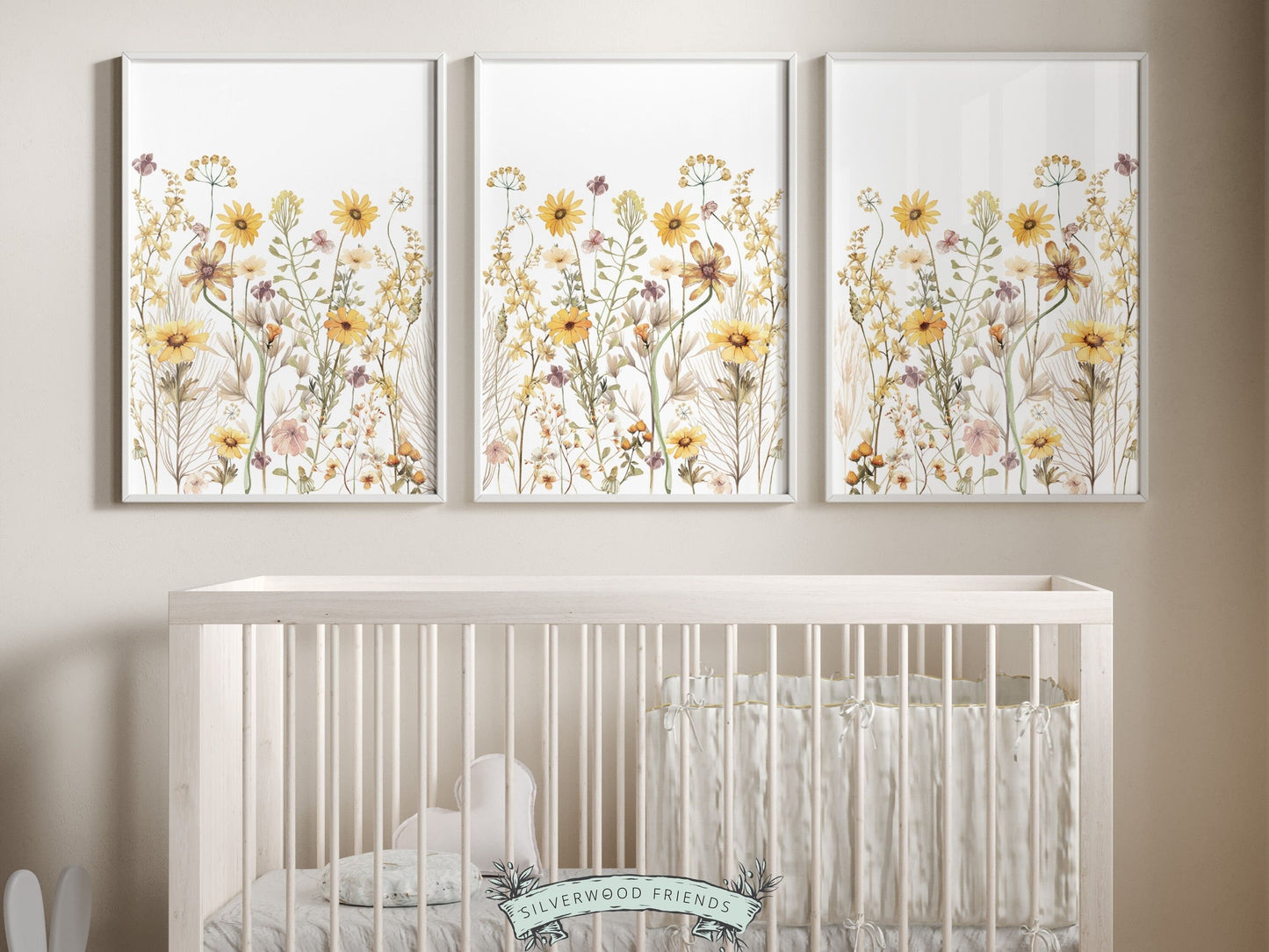 Our gorgeous Wildflower Nursery Prints with watercolor wildflower meadow flowers is perfect for your wildflower nursery decor or boho nursery and also makes a unique baby shower gift.