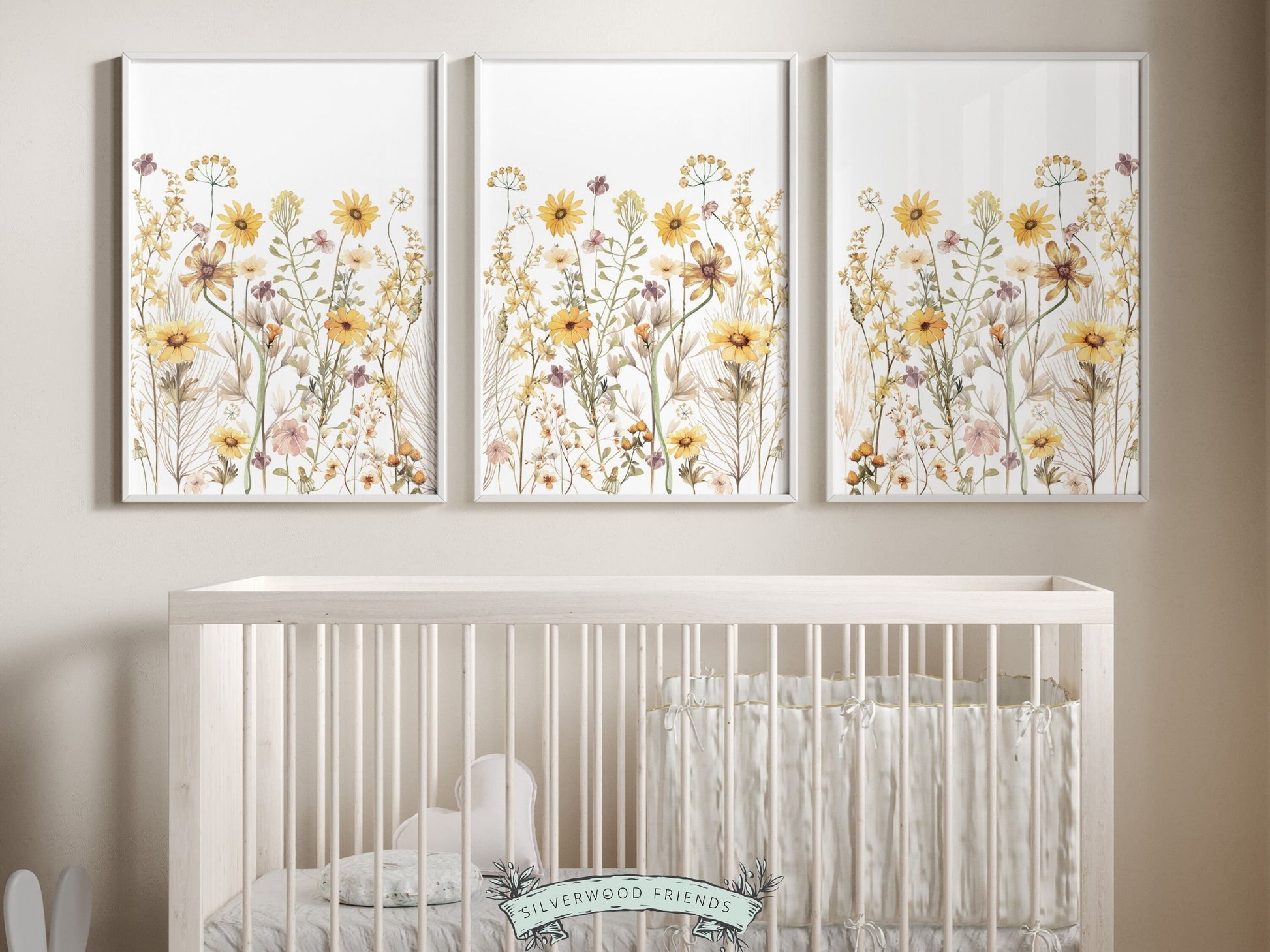 Our gorgeous Wildflower Nursery Prints with watercolor wildflower meadow flowers is perfect for your wildflower nursery decor or boho nursery and also makes a unique baby shower gift.