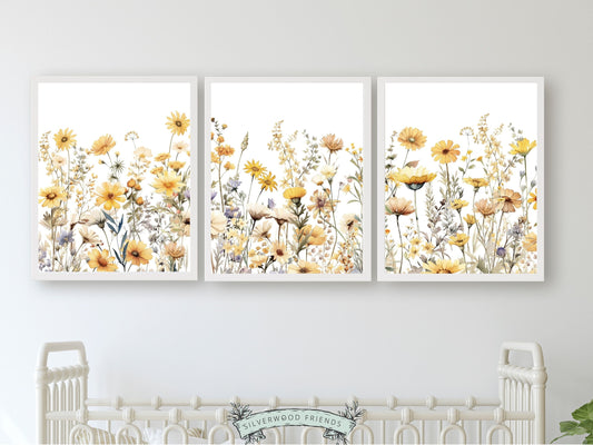 Our gorgeous Wildflower Nursery Prints with watercolour meadow wildflowers is perfect for your wildflower nursery decor or boho nursery theme and also makes a unique baby shower gift.