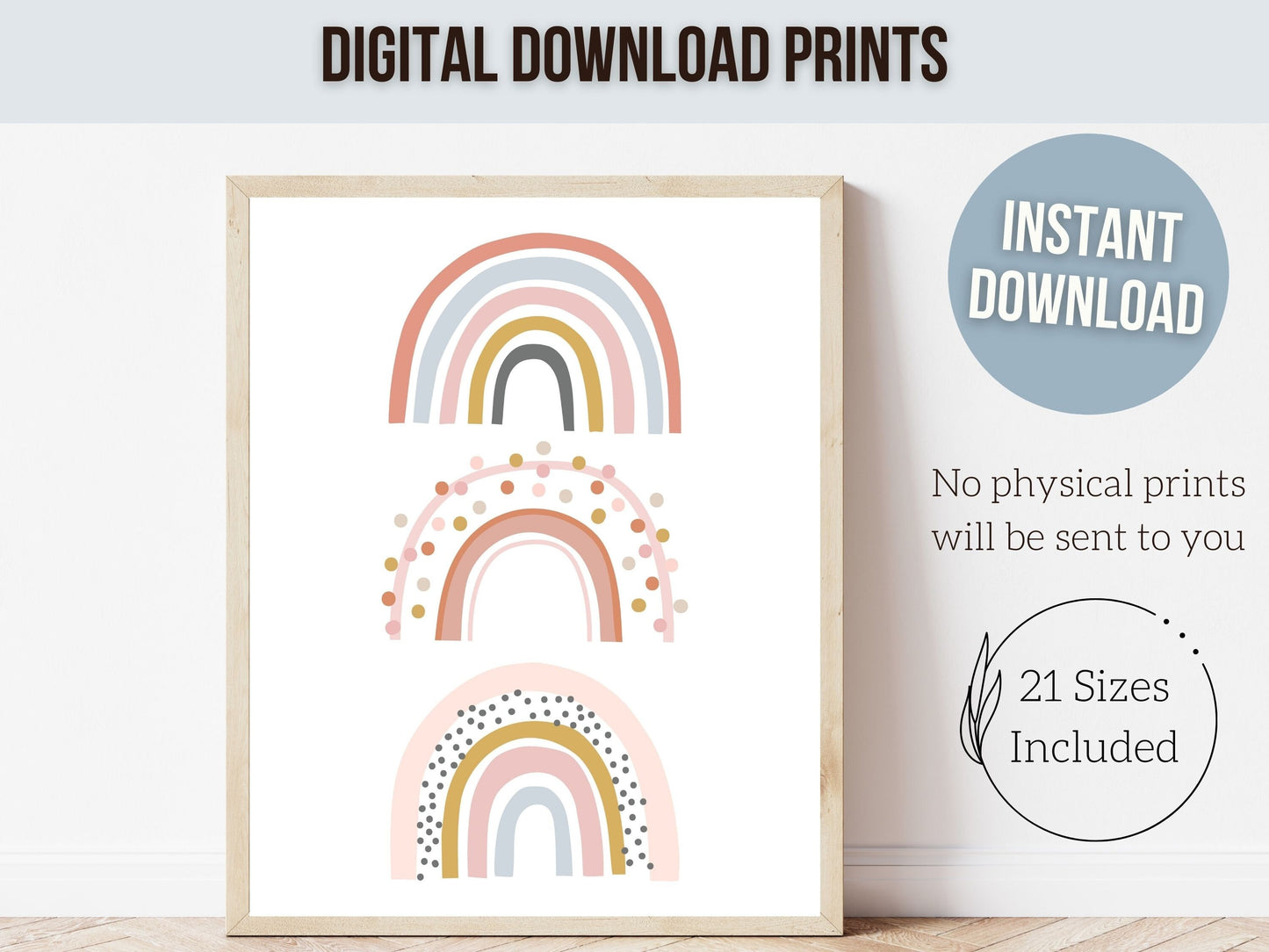 Boho Rainbow Nursery Prints, Boho Wildflower Nursery Decor, Scandi Nursery Wall Art, Boho Bedroom Print,Pink Baby Girl Nursery Digital Print