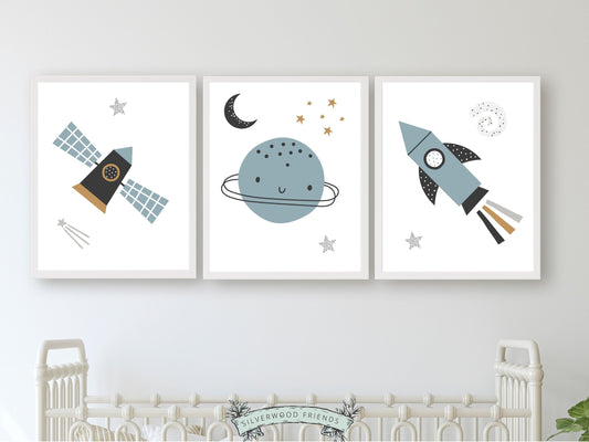 Outer Space Nursery Prints, Minimalist Nursery Wall Art, Astronaut Nursery Decor, Boys Rocket Nursery Print, Planet Nursery Digital Prints