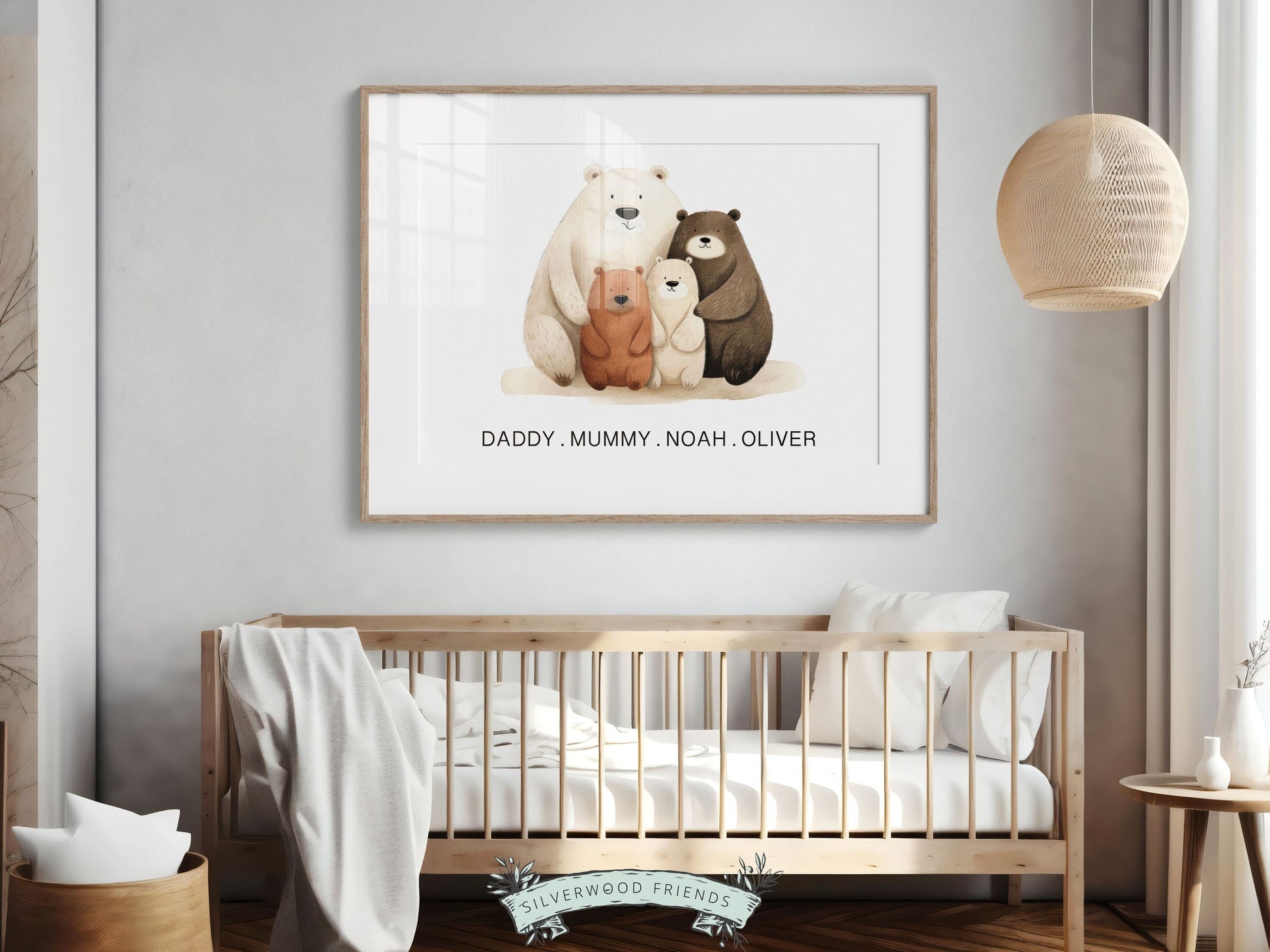 Bear Nursery Prints, Bear Nursery Decor, Woodland Nursery Decor, Personalised Family Print, Custom Baby Name, Neutral Nursery Digital Print