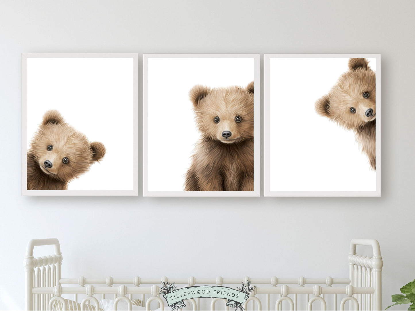 Our delightful minimalist Set of 3 Peeking Bear Nursery Prints features adorable peeking brown bears. Its perfect for your bear nursery decor or woodland nursery decor and also makes a unique baby shower gift.