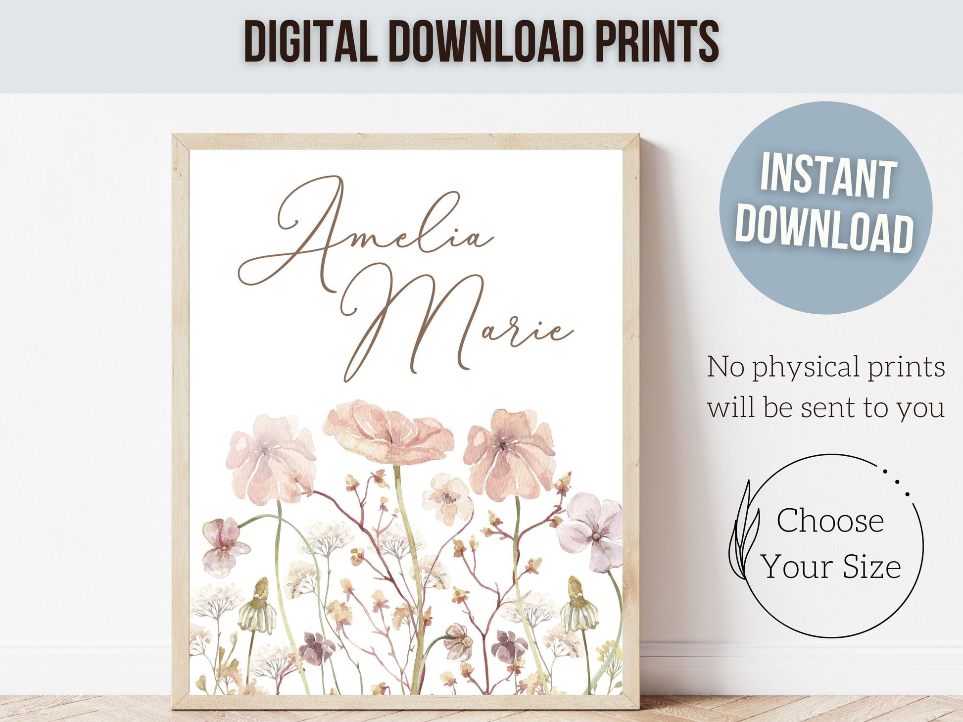 Custom Wildflower Nursery Prints, Floral Name Nursery Wall Art, Wild Flowers Nursery Art, Girl Nursery Prints, Boho Wildflower Digital Print