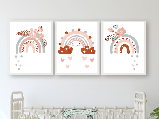 Our gorgeous Pastel Rainbow Nursery Prints with Nordic rainbows is perfect for your baby girl's boho nursery decor and also makes a lovely boho baby shower gift.