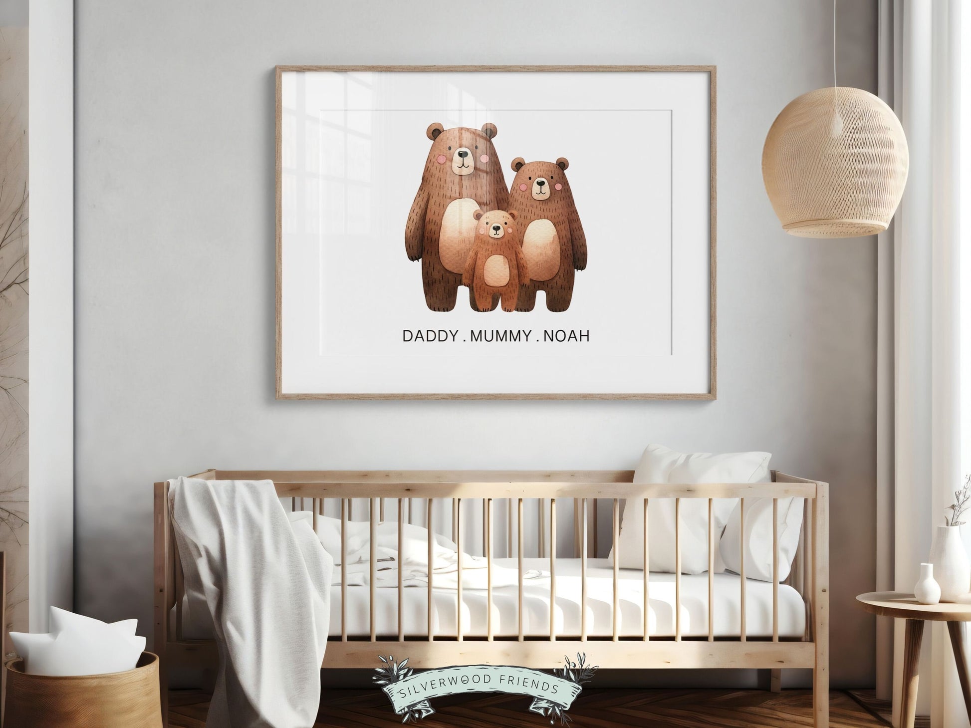 Bear Nursery Print, Bear Nursery Decor, Woodland Nursery Decor, Personalised Family Print, Custom Teddy Bear Neutral Nursery Digital Print