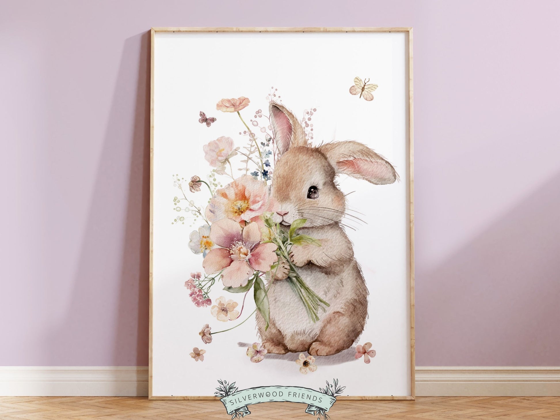 Bunny Nursery Print, Floral Bunny Nursery Wall Art, Wildflower Nursery Decor, Girl Nursery Bedroom Print, Wild Flower Nursery Digital Print