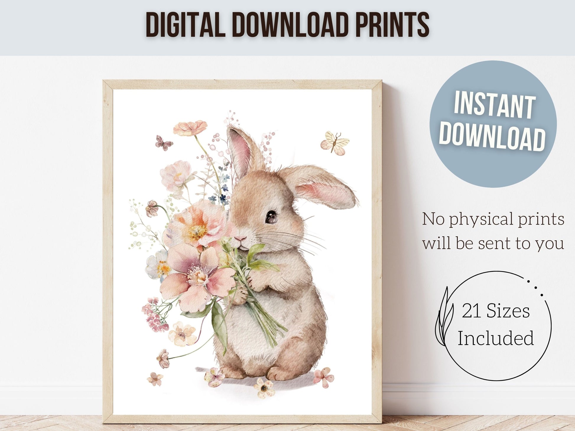 Bunny Nursery Print, Floral Bunny Nursery Wall Art, Wildflower Nursery Decor, Girl Nursery Bedroom Print, Wild Flower Nursery Digital Print