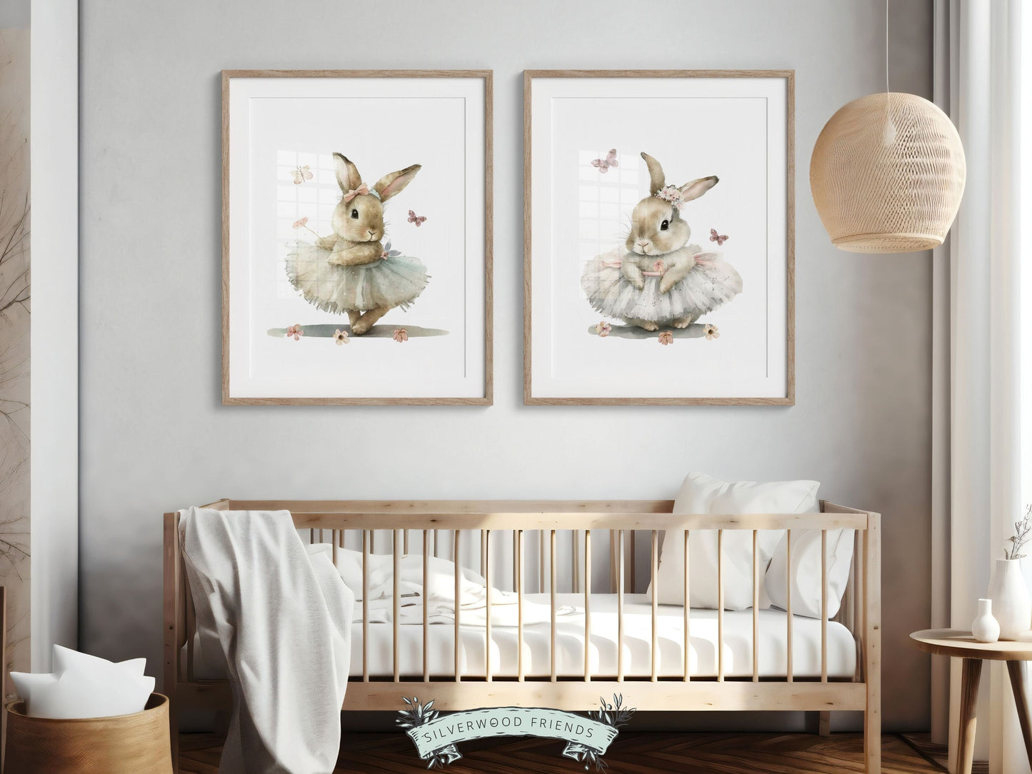 Bunny Nursery Prints, Bunny Nursery Wall Art, Wildflower Nursery Decor, Girls Ballet Nursery Bedroom Prints, Ballerina Nursery Digital Print