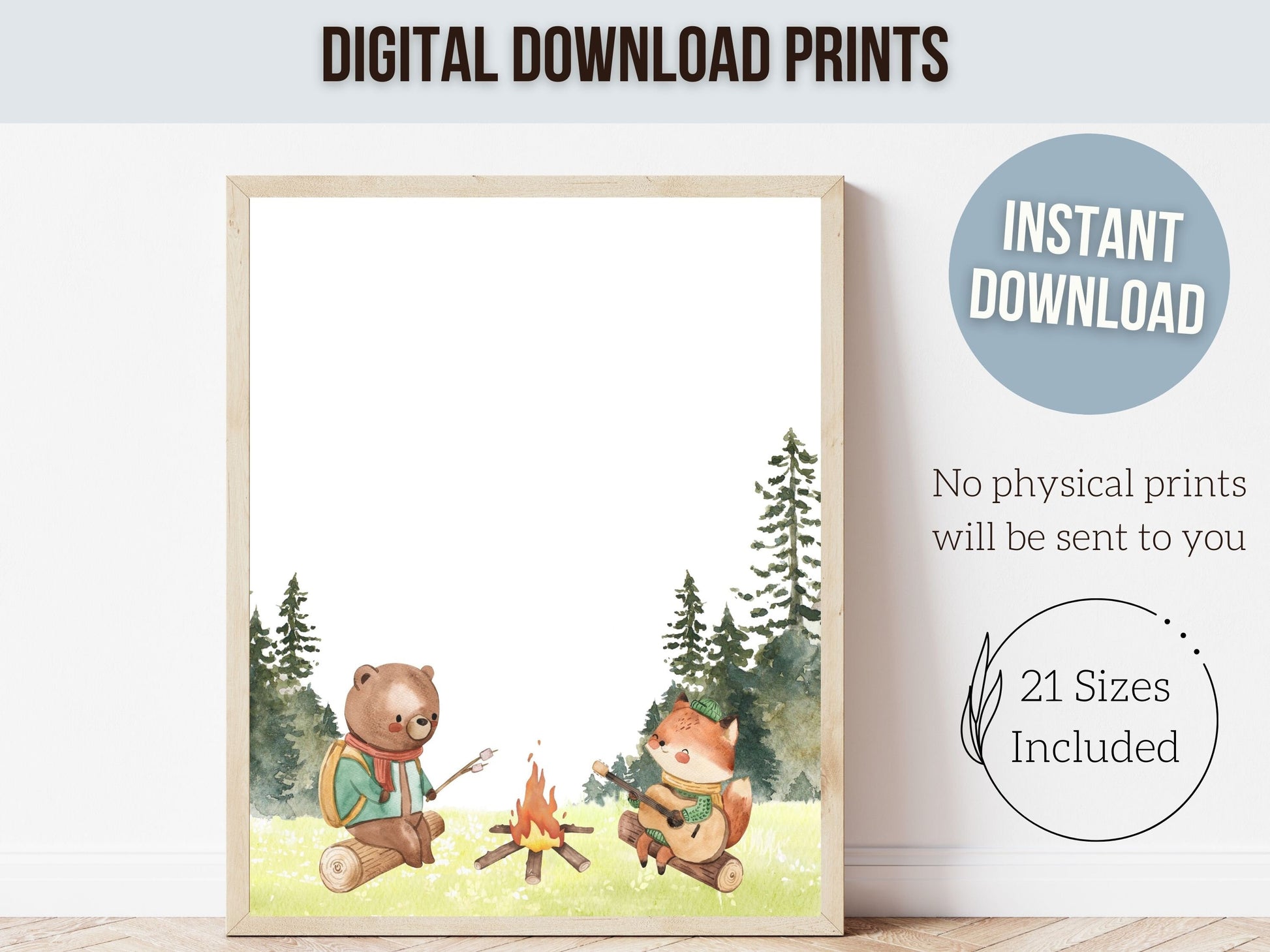 Camping Nursery Prints, Woodland Hiking Nursery Decor, Bear Nursery Wall Art, Nature Nursery Picture, Forest Mountains Nursery Digital Print