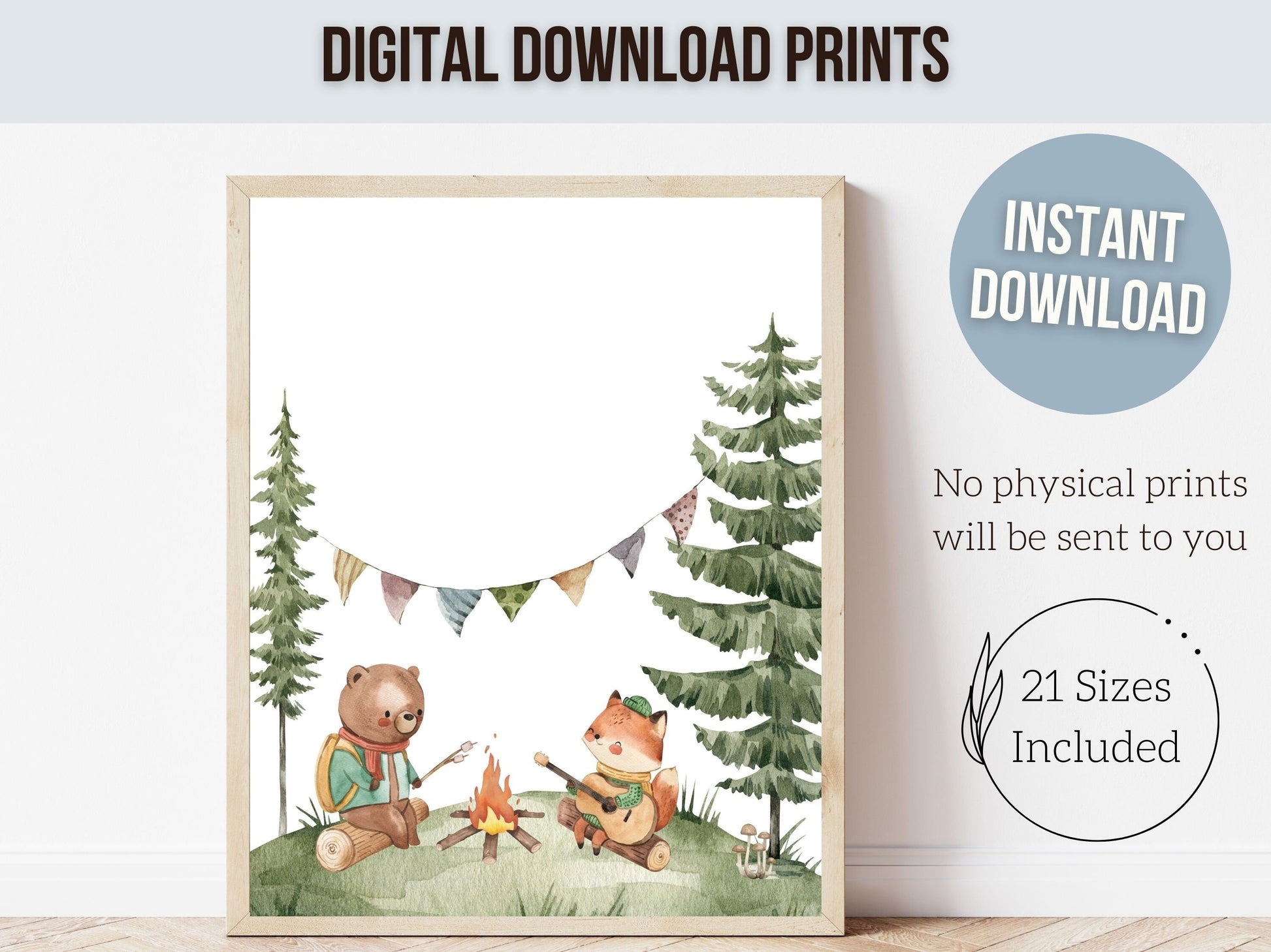 Camping Nursery Prints, Woodland Hiking Nursery Decor, Bear Nursery Wall Art, Nature Nursery Picture, Forest Mountains Nursery Digital Print