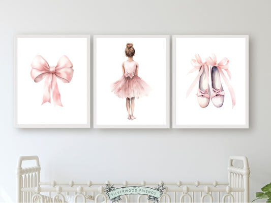 Set of 3 Ballet Nursery Prints. Perfect for your ballet themed nursery or dance inspired bedroom, these charming prints inspire imagination and foster a love for ballet.