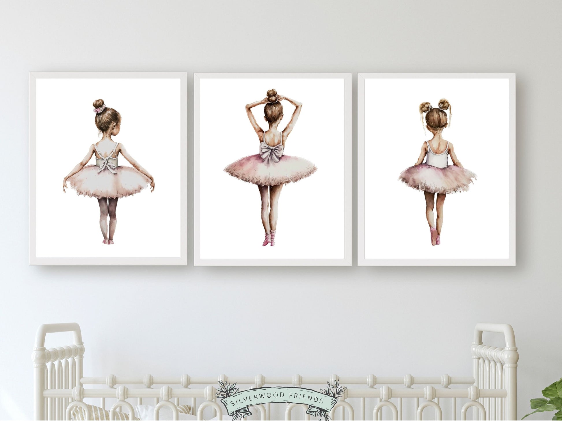 Set of 3 Ballet Nursery Prints, capturing the magic of little ballerina's. Adorn her space with these whimsical prints inspiring dreams of twirls and tiptoes. Perfect for your ballet nursery decor or as a unique baby girls baby shower gift.