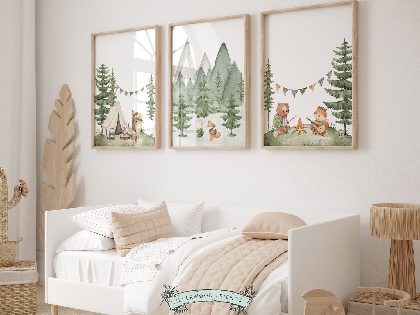 Camping Nursery Prints, Woodland Hiking Nursery Decor, Bear Nursery Wall Art, Nature Nursery Picture, Forest Mountains Nursery Digital Print