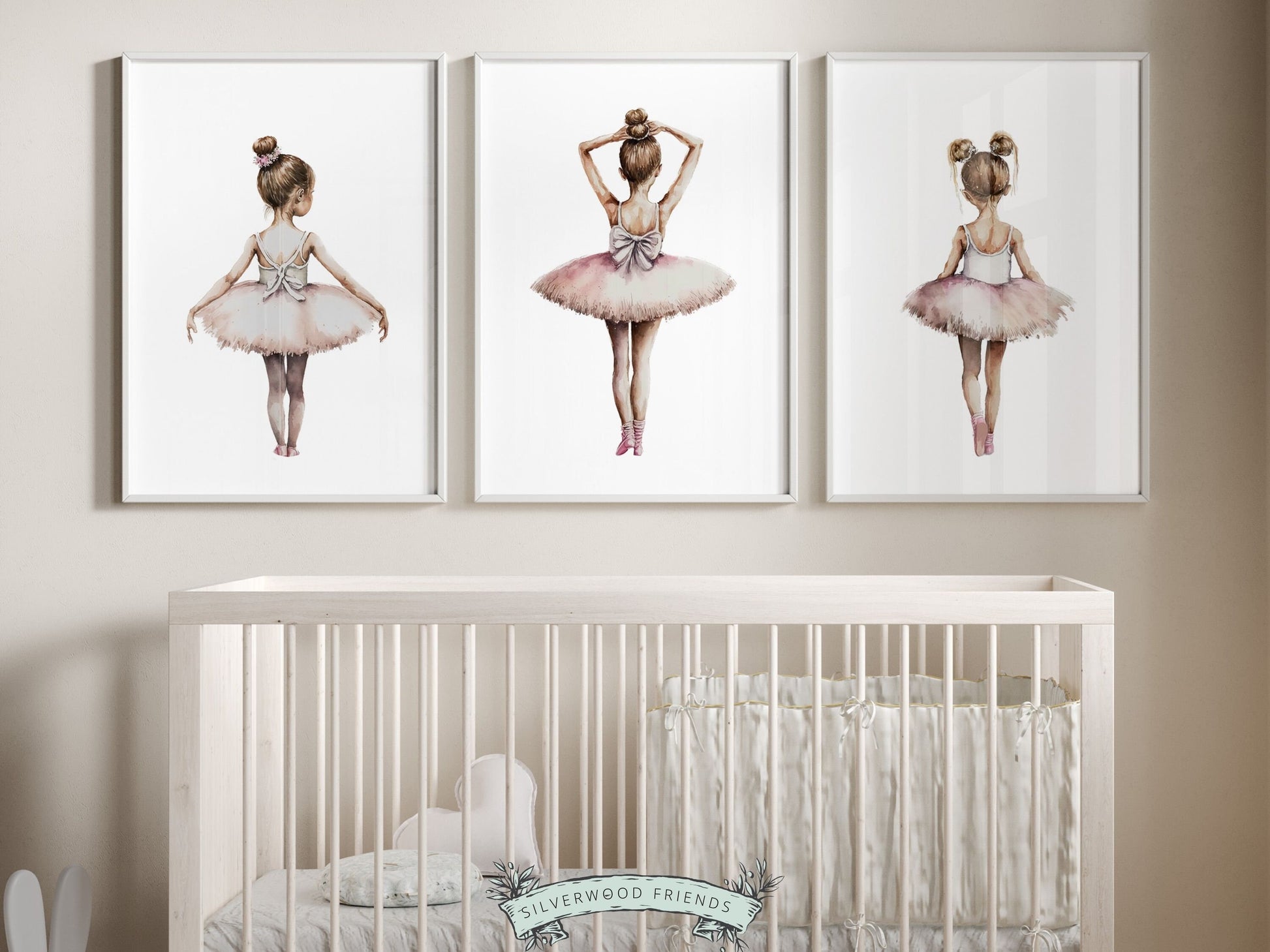 Set of 3 Ballet Nursery Prints, capturing the magic of little ballerina&#39;s. Adorn her space with these whimsical prints inspiring dreams of twirls and tiptoes. Perfect for your ballet nursery decor or as a unique baby girls baby shower gift.