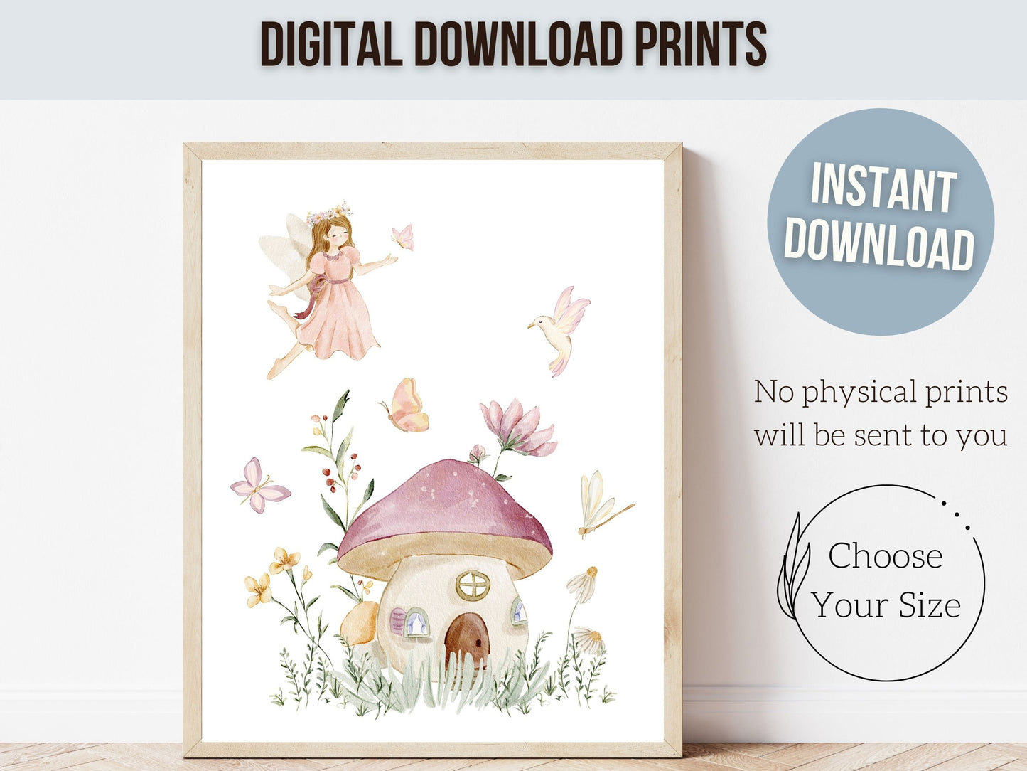 Wildflower Fairy Nursery Prints, Floral Name Nursery Wall Art, Wildflower Nursery Decor, Baby Girl's Nursery Print Gift, Fairy Digital Print