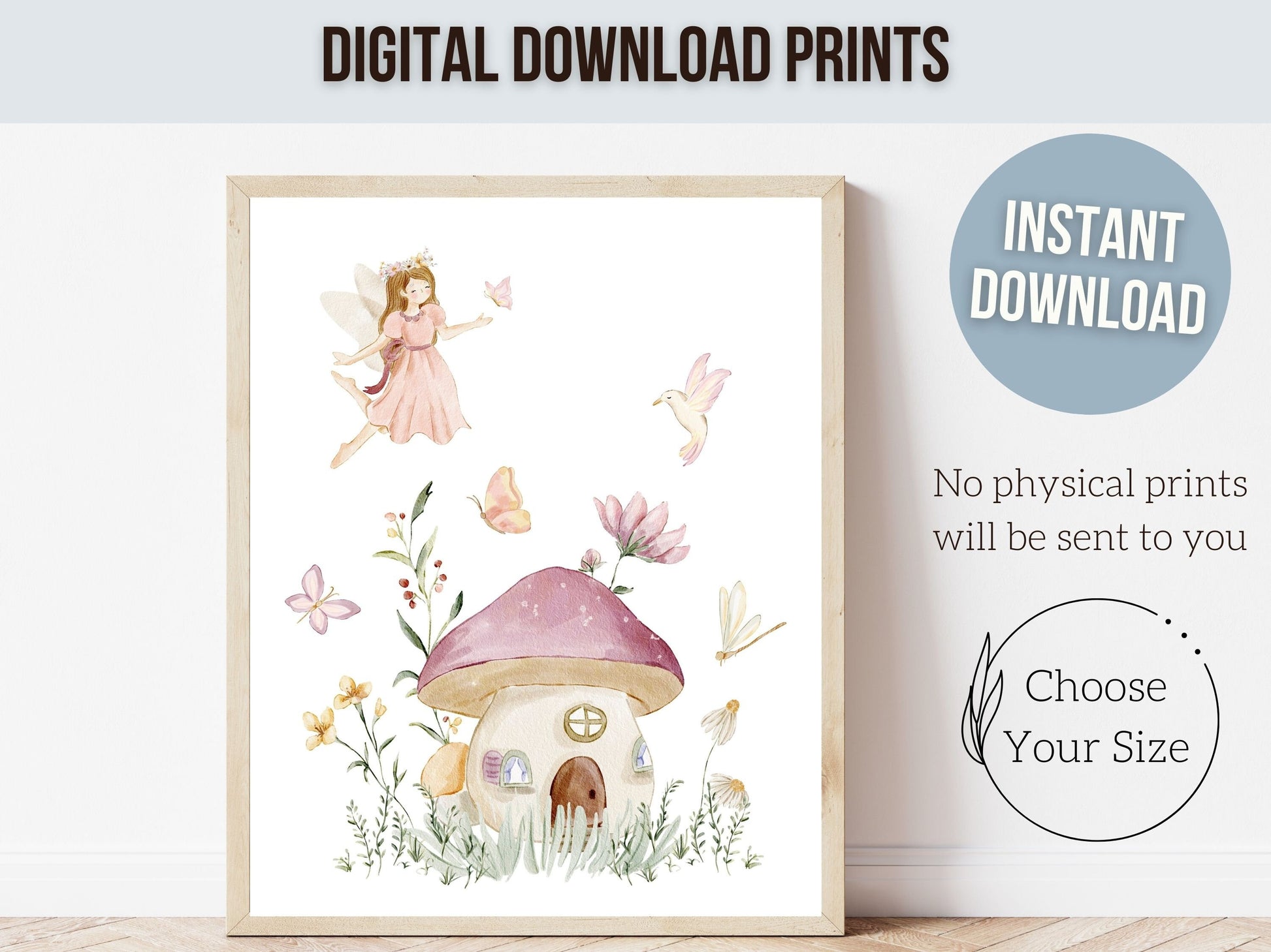 Wildflower Fairy Nursery Prints, Floral Name Nursery Wall Art, Wildflower Nursery Decor, Baby Girl's Nursery Print Gift, Fairy Digital Print